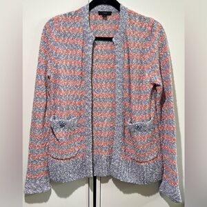 J. Crew Blue and Pink Striped Jeweled Lady Cardigan
